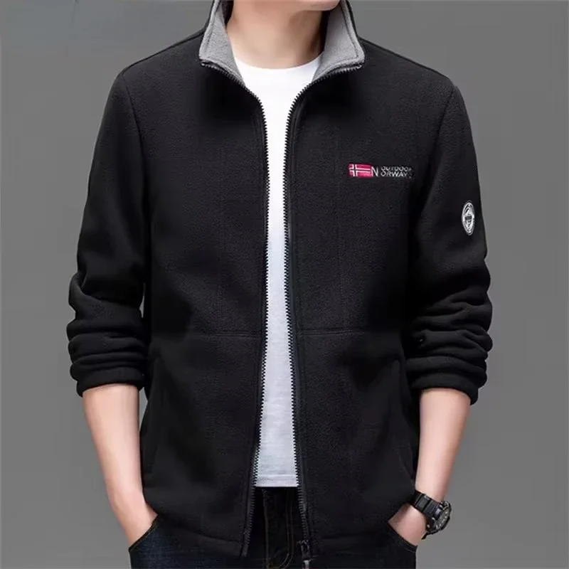 2024 Men\'s Winter Jacket Luxury Vintage Thick fleece-lined Zipper Pocket Warm Coat Casual Sport Polar Fleece Cold-proof Jacket