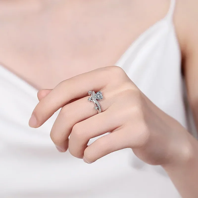 Luxury 1 Carat Moissanite Love V model Rings for Women, Platinum Pt950 Advanced Valentine's Day Gift Wedding Fine Jewelry
