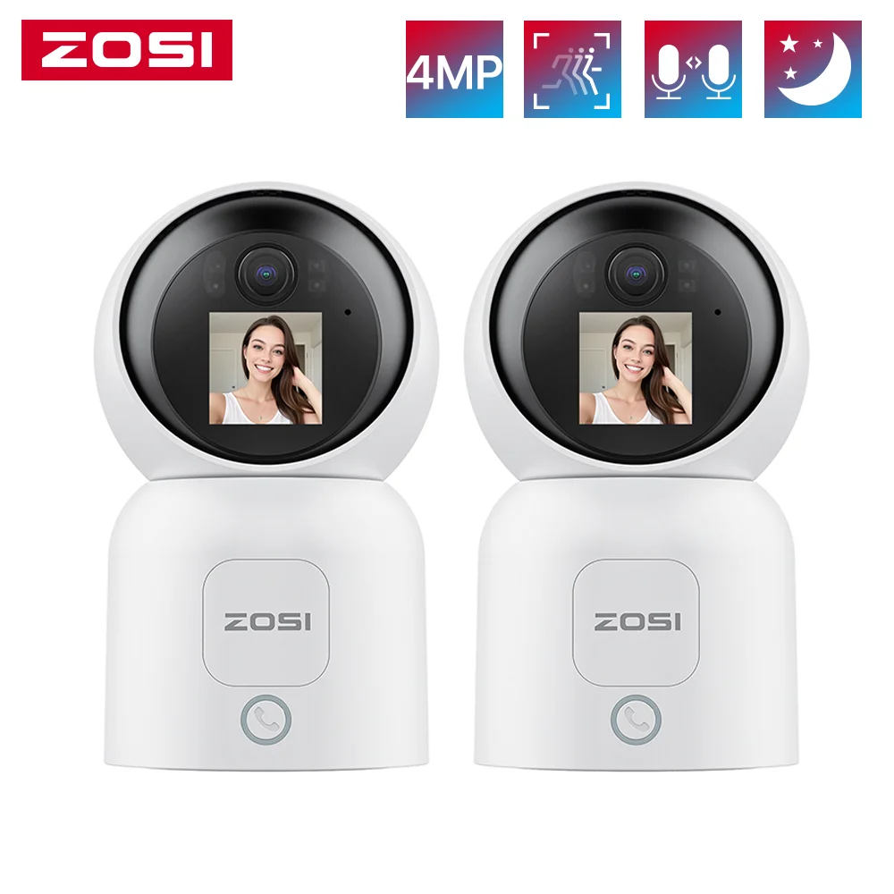 ZOSI C519M 4MP HD Indoor Baby Monitor 1.44 Inch Screen 2.4G/5G WiFi Video Call Auto Tracking Wireless IP Smart Surveillance Cam