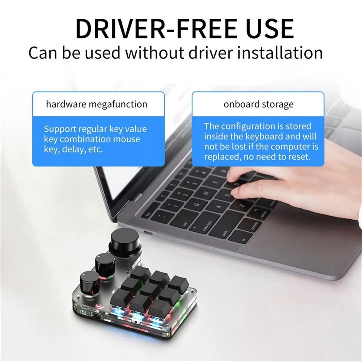 wilwill 15 Keys 3 Knobs Programmable Keyboard,Blue Switch Hot Swappable Numpad, Gaming Keyboard with Memory Function White