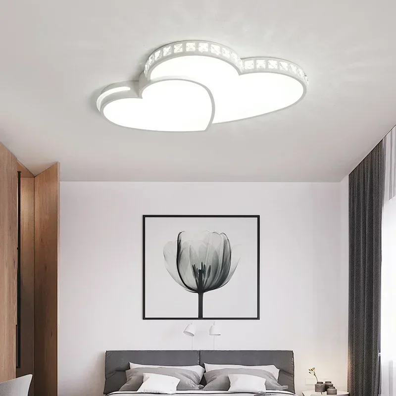 Love Crystal Ceiling Light Warm and Romantic Master Bedroom Ceiling Light Heart Shaped Dimmable LED Ceiling Light