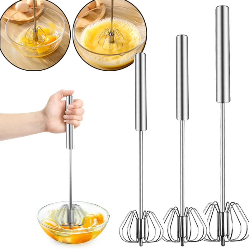 Semi-automatic Egg Beater Stainless Steel Whisk Manual Press Type Rotary Self Turning Egg Stirrer Kitchen Accessories