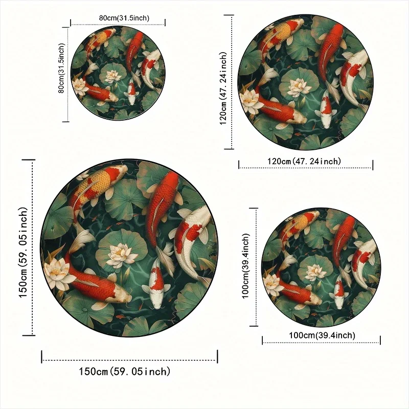 1pc Japanese Zen Koi Fish & for Lotus Floor Mat - Green & Golden Non-Slip Mat, Machine Washable Soft Mat for Living Room