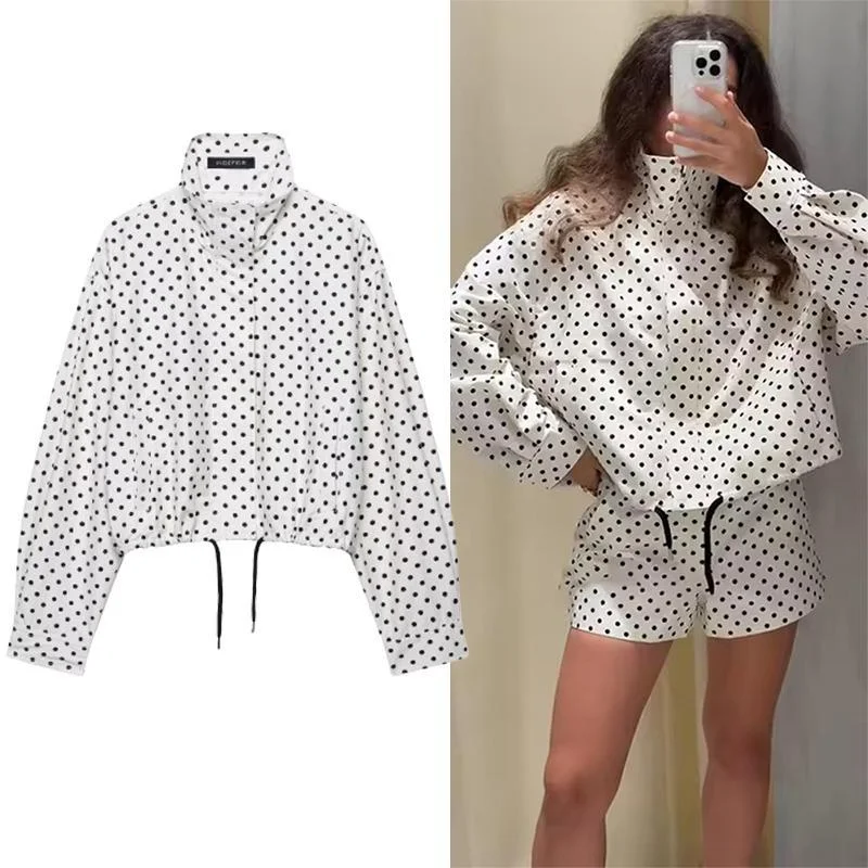 

Polka Dot Print Short Coats Women's High Street Long Sleeve Jackets for Women 2026 Elegant Office Ladies Casual Outerwear