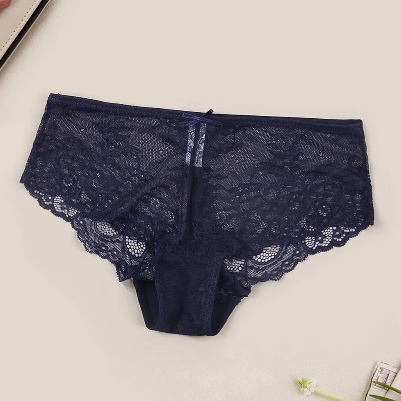 Varsbaby Sexy Transparent Underwear Bowknot Brief Women Lace Boyshorts Underpants Floral Panties Comfortable Lingerie For Female