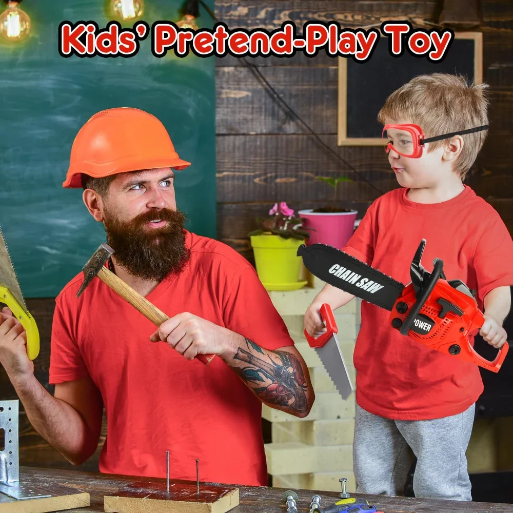 WizKidz Toy Chainsaw Kids Tool Set with Lights & Sounds for Play Construction Worker Suitable for Toddlers Boys & Girls Age 3+