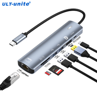 Type C HUB with Displayport 1.4,PD100W, Ethernet 100Mbps, SD/TF Multiport 7-In-1 USB to DP Docking Station Dongle Adapter