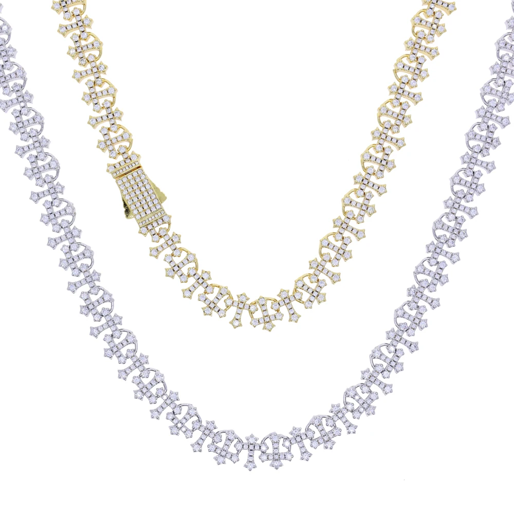 Iced Out Bling CZ Kreuz-Gliederkette Kreuzanhänger Halskette mit Krappenfassung 5A Kubikzirkonia Choker Hip-Hop-Schmuck