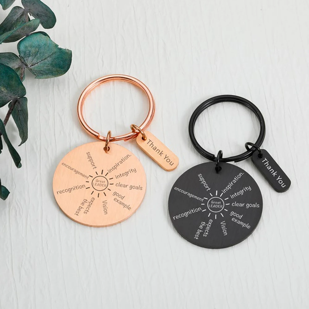 Stainless Steel Custom Leader Thank You Key Chain 4 Colors Engraved Appreciation Text Key Ring Corporate Office Thank You Presen