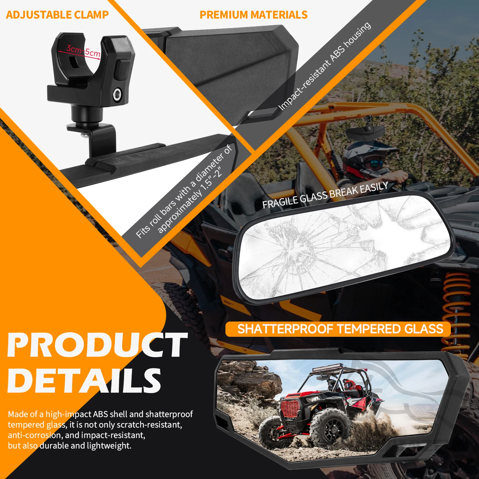 UTV Adjustable off-road mirrors Center Mirrors 1.5-2 Inch Rearview All-terrain Vehicle For Kawasaki Teryx KRX 1000 750 krx1000 image 3