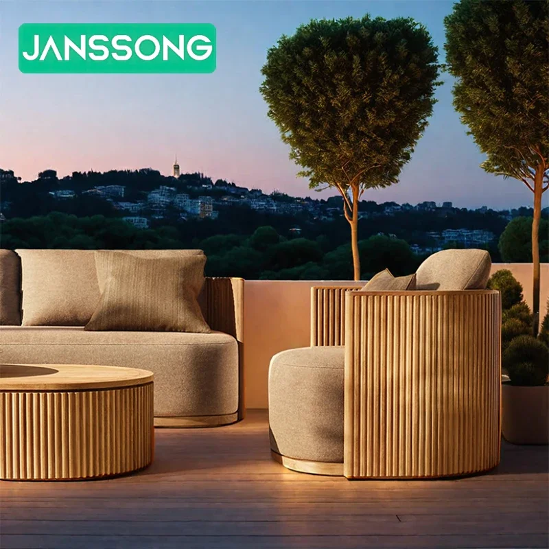 Luxury Outdoor Teak Sofa Hotel Modern Outdoor Garden Sofa Wood Couch Sofa Teak Patio Furniture Waterproof Wood  Patio Furniture