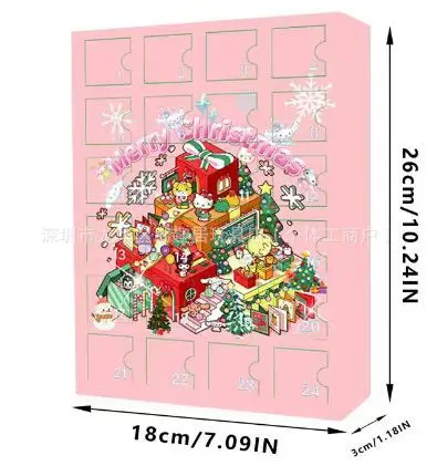 Sanrio Christmas Countdown Calendar Gift Box Anime Character Hello Kitty Melody Kuromi Pochacco Character Set Key Chain Toy Gift