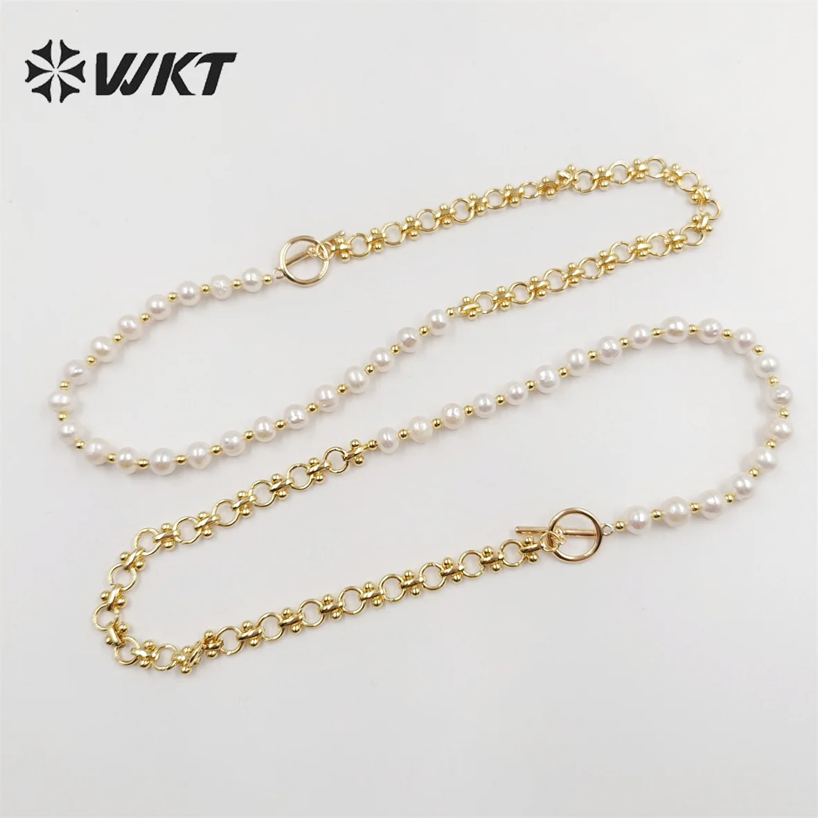 WT-JN232 WKT Exclusive Design Mixture Chain And Pearl Unique Necklace INS Hot Photo Pearl Beads Chain In Choker
