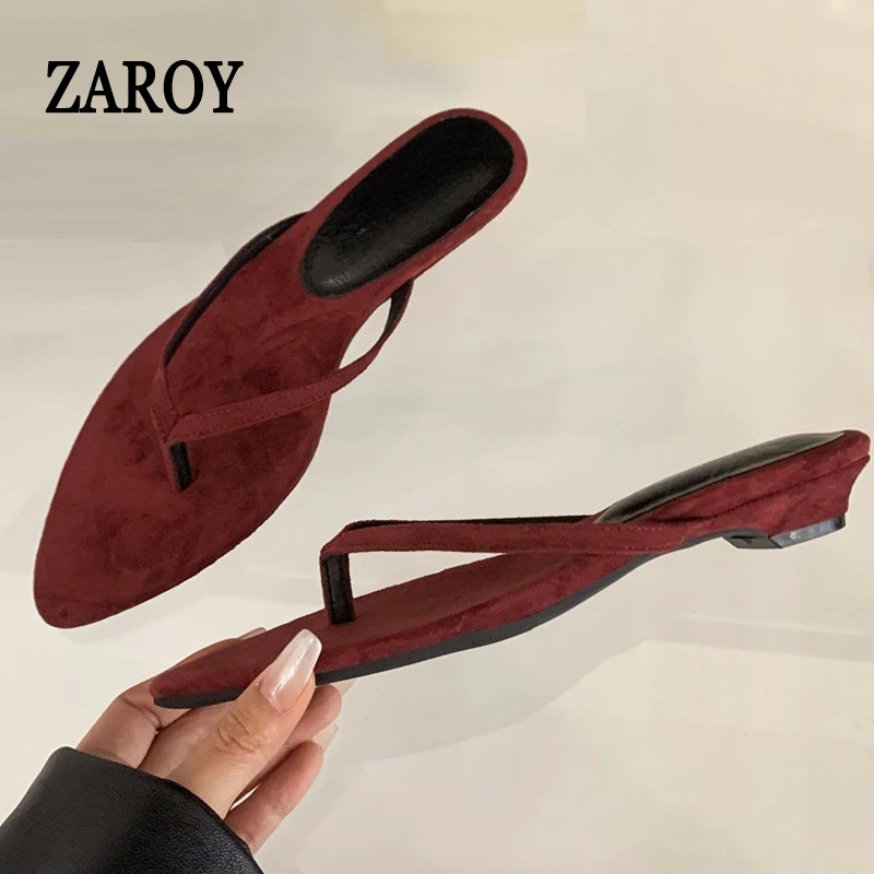 

ZAROY Women Clip Toe Slippers Slides Pointed Toe Comfort Low Heel Slides Shoes Flip Flops Sandals Casual Beach Chanclas Mujer 쪼