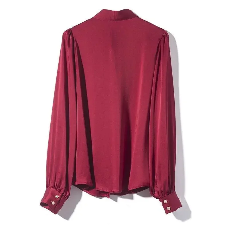 

Shirts Women Loose Temper Bandage Office Lady Gentle Spring Fashion Long Sleeve Tops Casual French Style Soft Camisas De Mujer