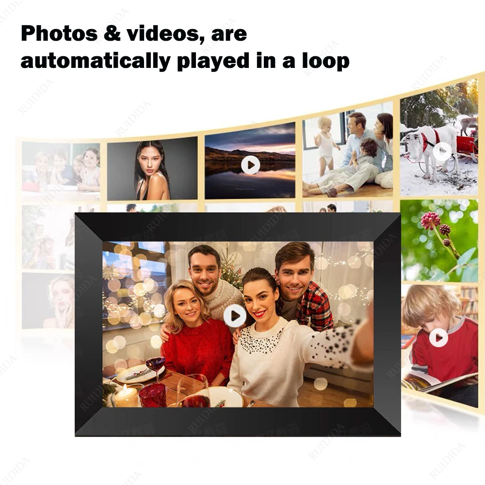 إطار صور رقمي بإطار 10.1 بوصة WIFI إطار صورة رقمي ألبوم صور إلكتروني ذكي مدمج 16 جيجابايت لتقديم الهدايا
