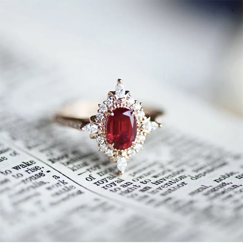 LAMOON Vintage Gemstone Ring Natural Garnet Rings For Women 925 Sterling Silver K Gold Plated Crystal Wedding Engagement RI182
