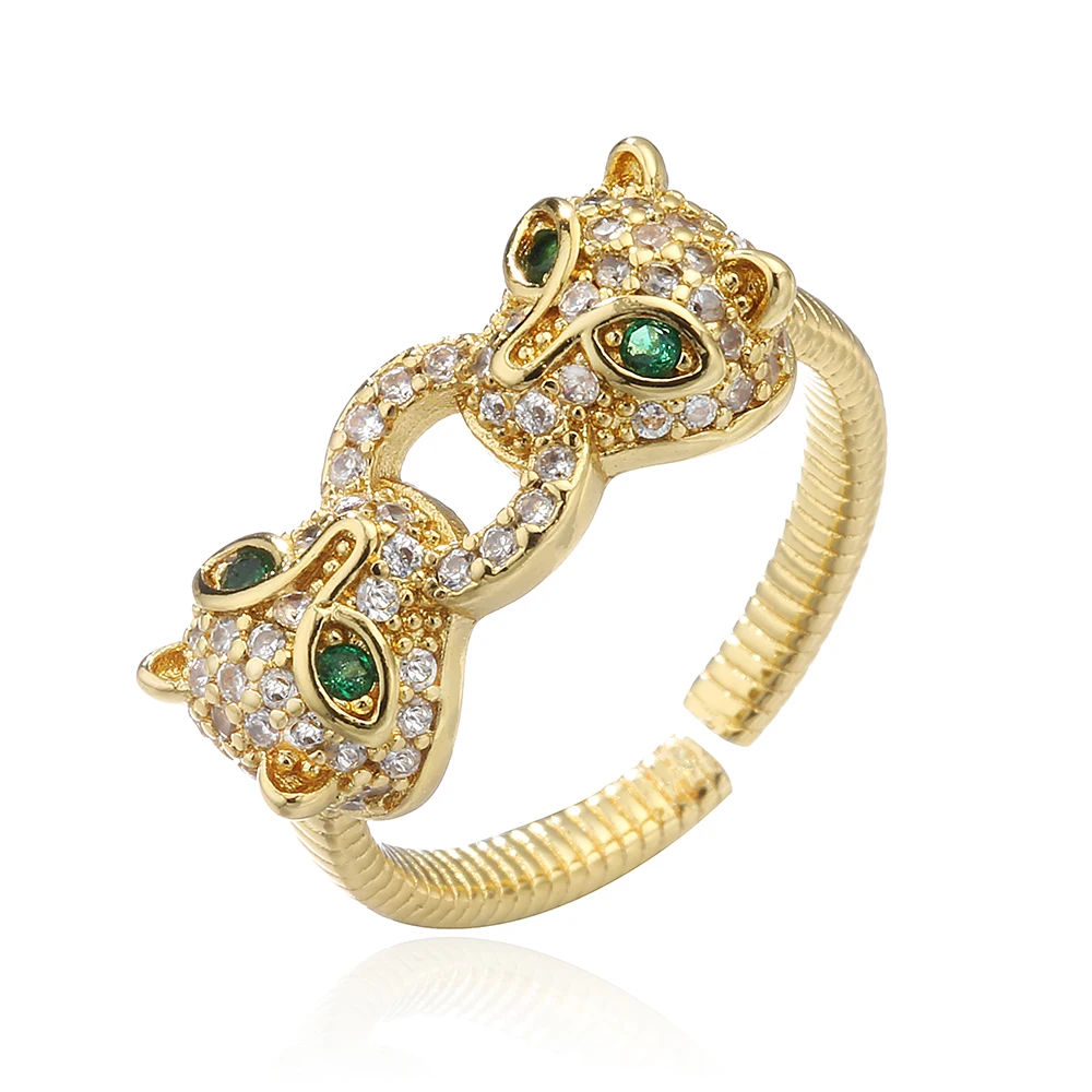 Women's Gold Color Zircon Leopard Open Ring, Statement Piece