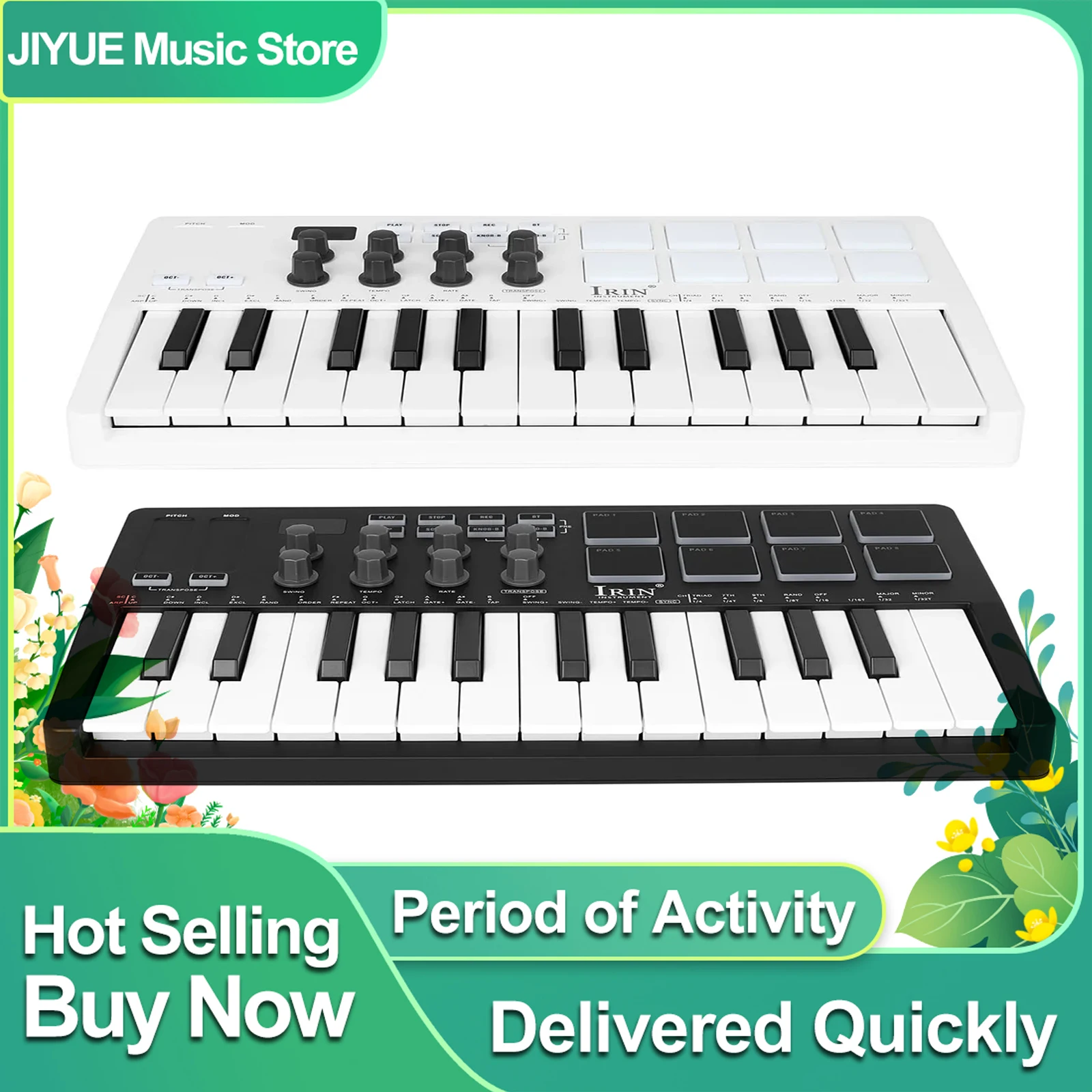 IRIN SMK-25 MIDI Pad Controller Keyboard M-VAVE USB Mini 25 Key 8 RGB Drum Pads 8 Knobs Music Production Software Included Parts