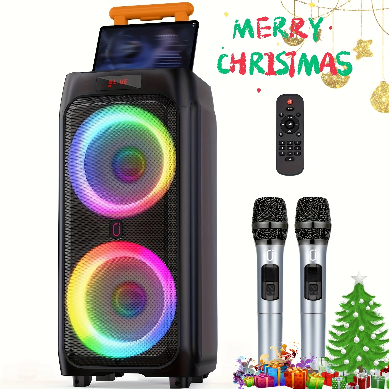 Machine à karaoké avec 2 microphones sans fil, haut-parleur Bluetooth Portable T9 pour adultes et enfants, système PA de grande fête avec lumières Disco