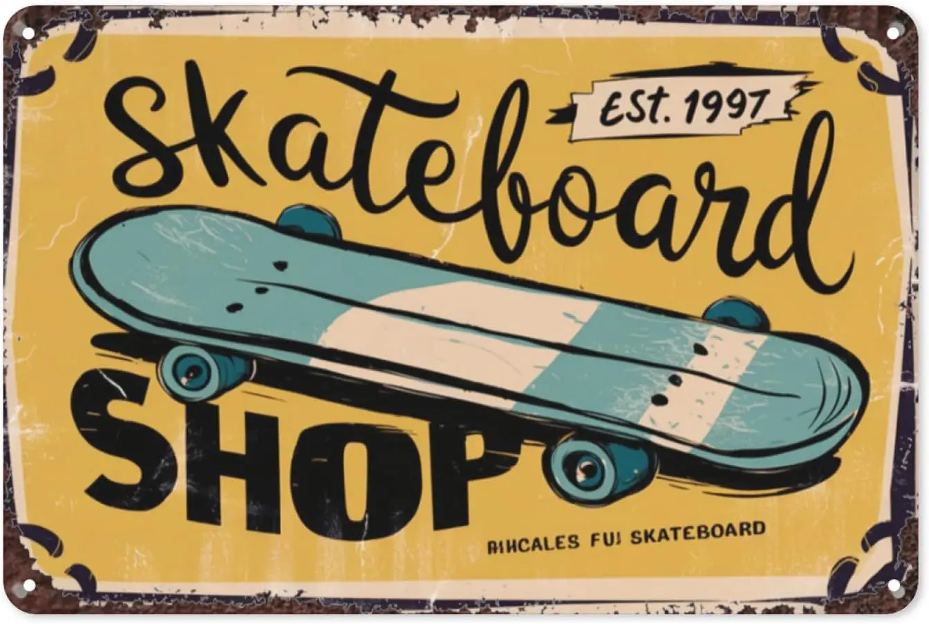 Skateboard Shop DECKS & ACCESSORIES Vintage Tin Sign, 8X12 Inch Retro Metal Wall Decor for Skate Shop, Teen Room, or Ma sign