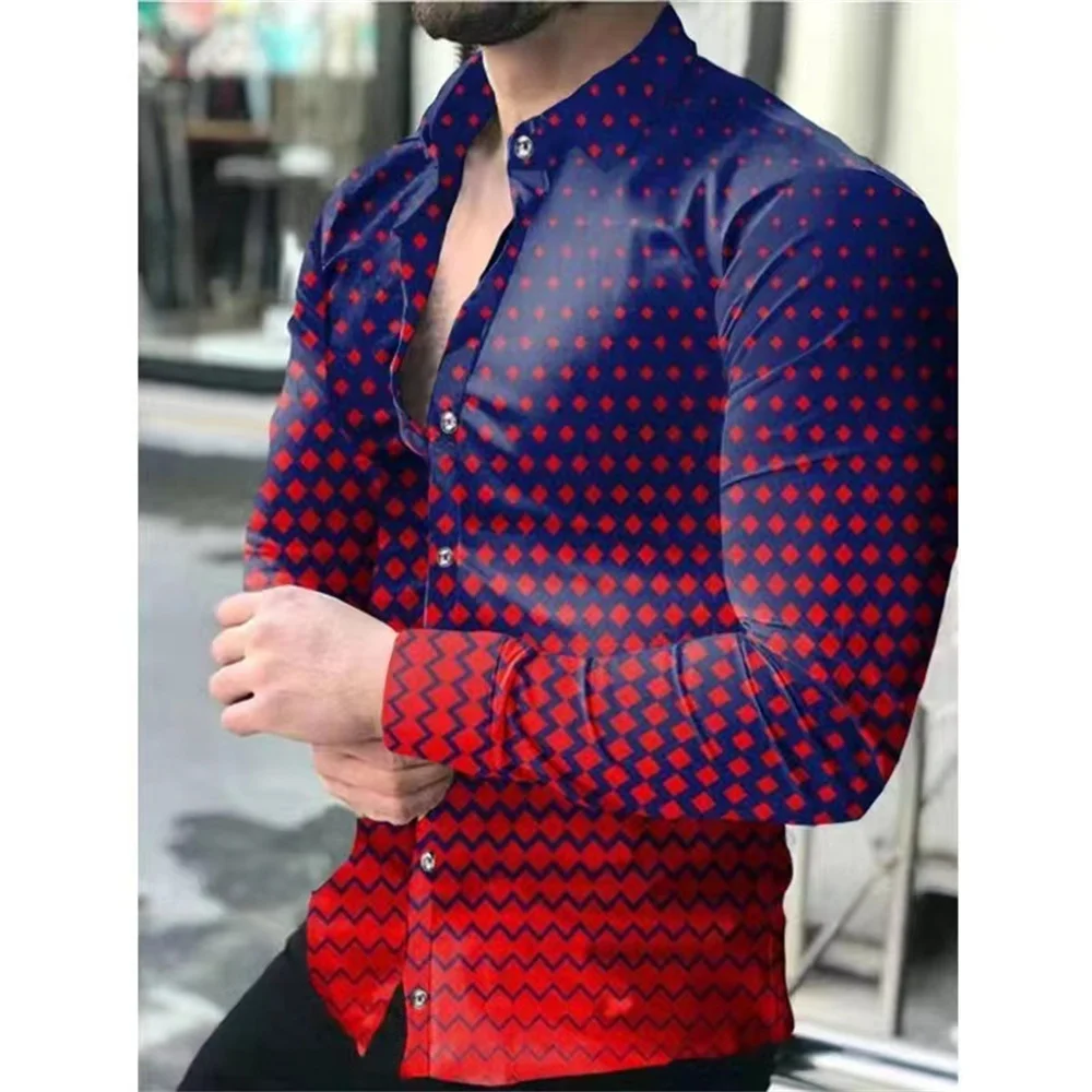 Geometric Art Luxury Fashion Casual Men\'s Shirt Party Street Vacation Spring Summer Lapel Long Sleeve Top 2024 New Style