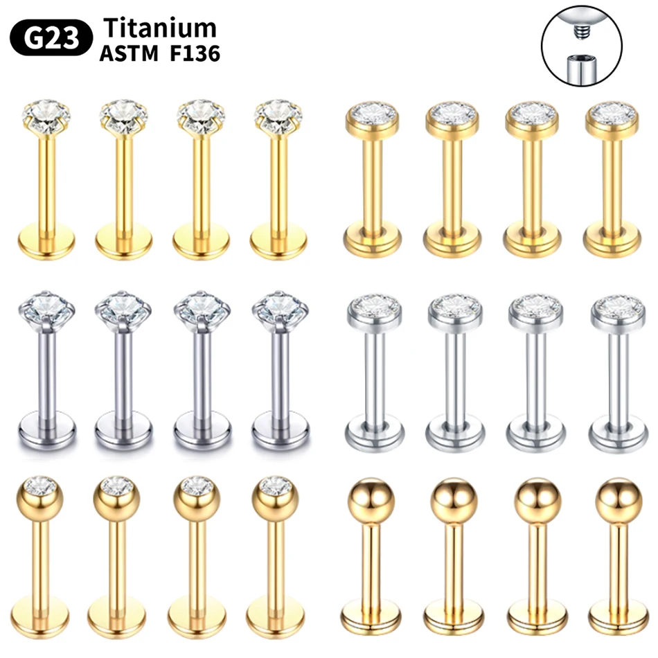 10PCS G23 Titanium Labret Piercings Lip Ring 16G Internal Thread Nose Stud Earring Tragus Helix Cartilage Piercing Body Jewelry