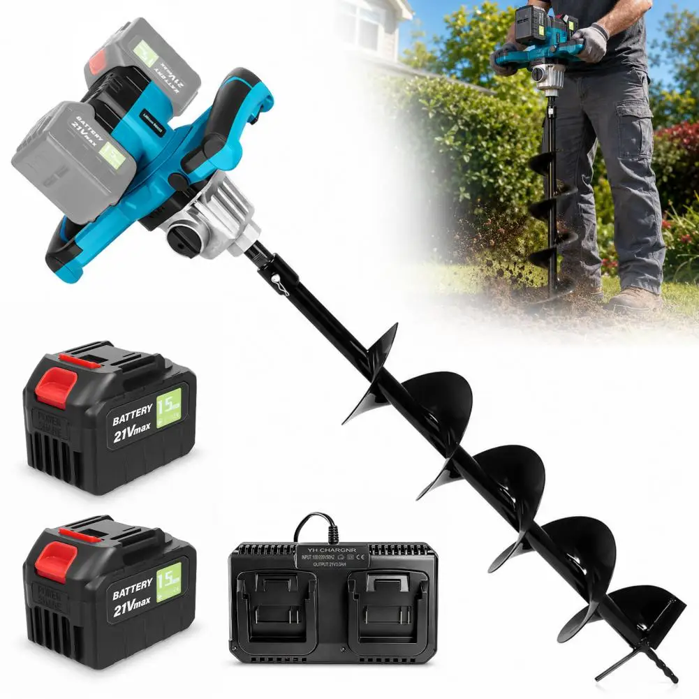 42V Brushless Earth Auger, 6in Post Hole Digger with 2×4.5AH Battery, 6-Speed Reverse Function for Tree Planting & Hole Digging