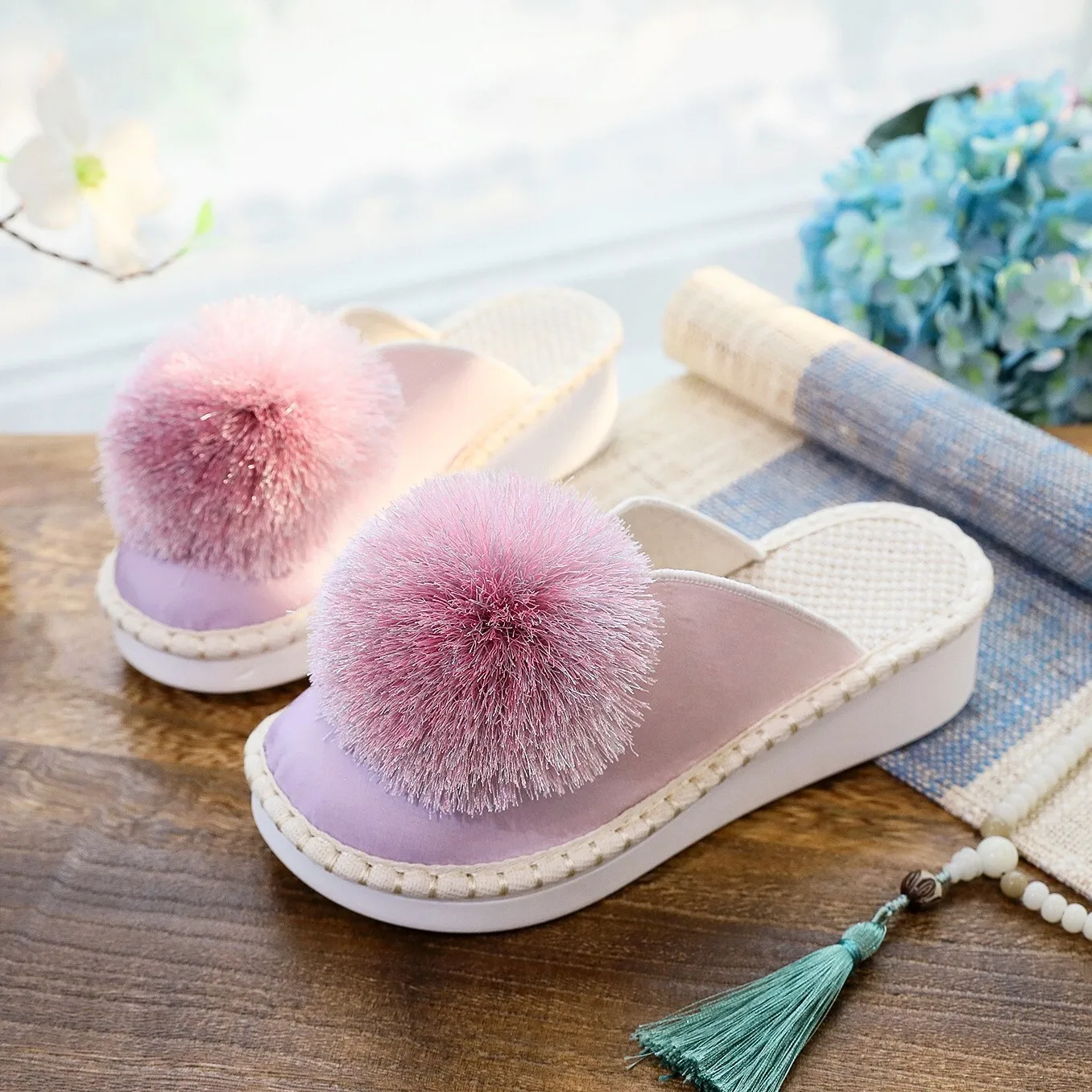 

Women Slippers Chinese Ancient Style Semi Covered Cloth Slippers For Women Hanfu Matching Embroidered Plain Tassel Girl Shoes