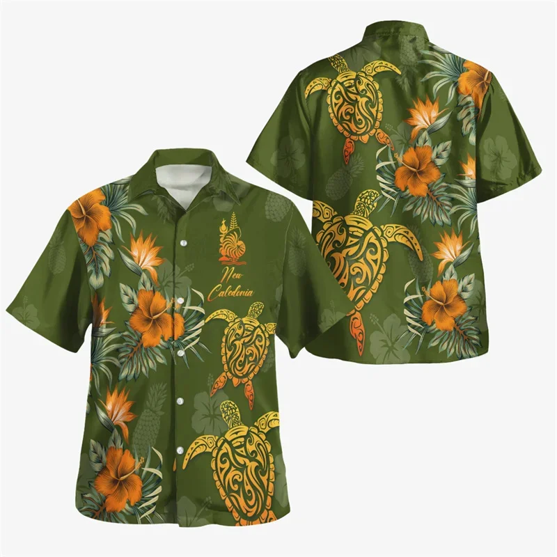 3D Printed Caledonia Flag Hawaiian Shirt For Men Nouvelle-Calédonie Emblem Graphic Blouse Fashion Aloha Shirts Lapel Button Tops