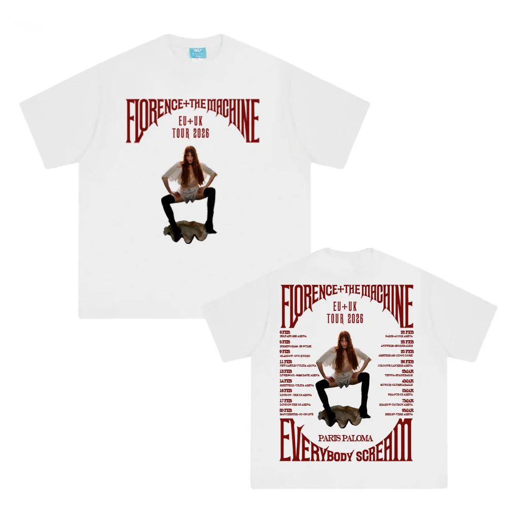 

florence and the machine band tour2025 TOPS New O-neck Camisetas Graphic Printing Sleeve Summer 100%Cotton Round Harajuku TEE