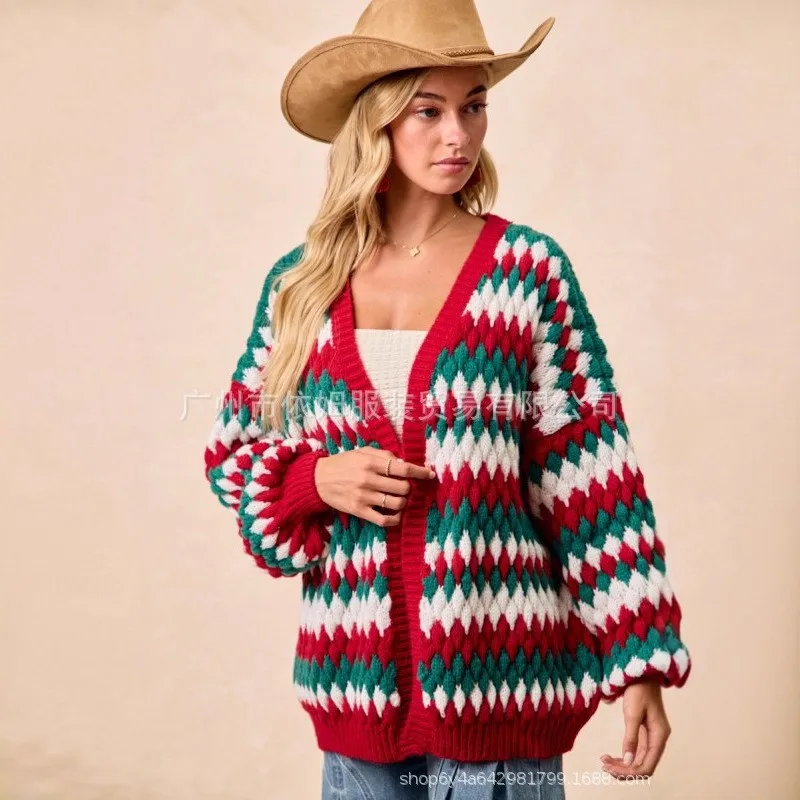 

Christmas Pullover Sweater Women's Snowflake Embroidered Round Neck Long Sleeve Red Crossbody Casual Comfortable Knitted Sweater