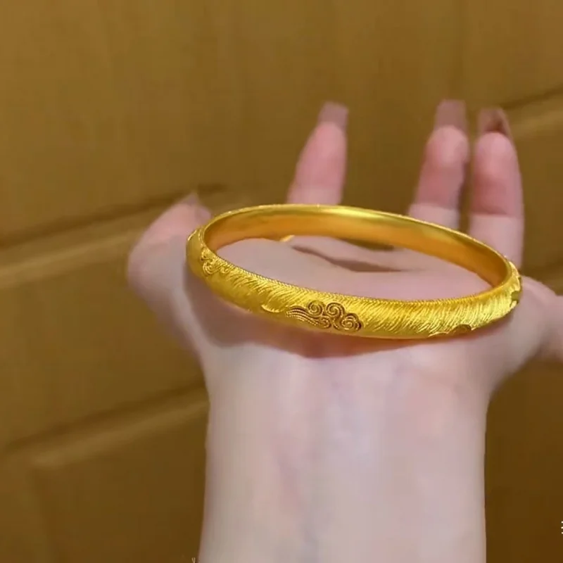 

24K AU9999 Solid Gold Bracelet, Women'S Boutique Auspicious Cloud Brushed Finish, Light Luxury Wedding Jewelry Gift
