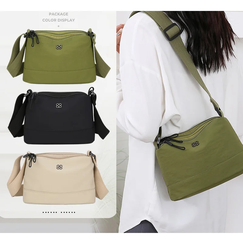 

New Women Canvas Sling Bag Multiple Pockets Nylon Cloth Crossbody Bag Casual Solid Color Handbag Leisure Bag For Hanging