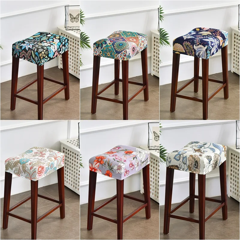 Pastoral Style Stool Cover Rectangle Bar Counter Chair Covers Saddle Seat Cover Stretch Bench Seat Slipcover Furniture Protector