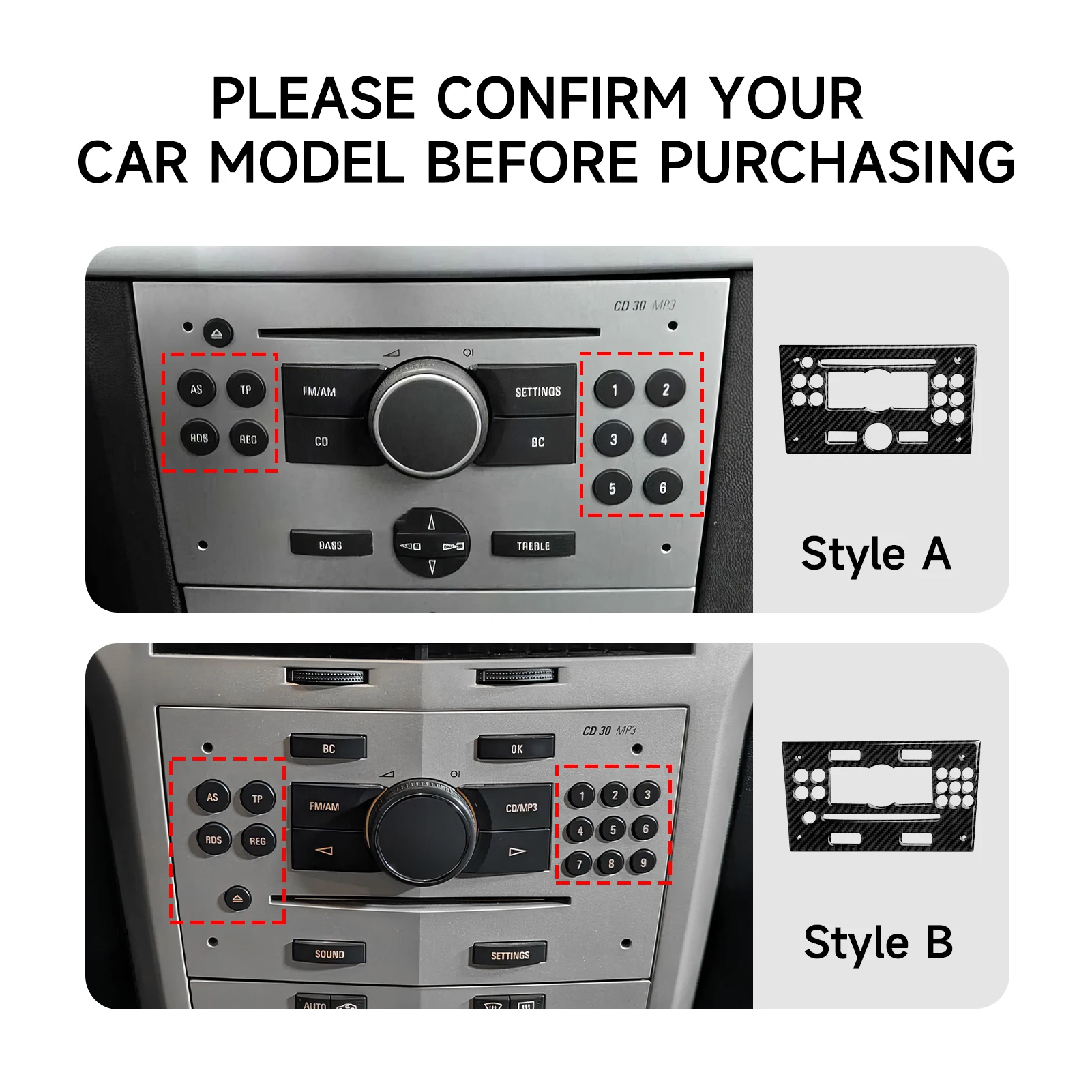 Pegatina Decorativa de Fibra de Carbono. Panel de CD MP3 para Consola de Coche CD30. Para Chevy Astra Combo Meriva Corsa Vectra Montana Tornado Tigra TwinTop.