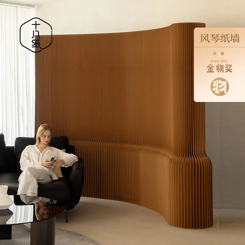 Eighteen Paper Screen Simple Folding Living Room Japanese Office Room Partition Background Wall Arc Baffle Light