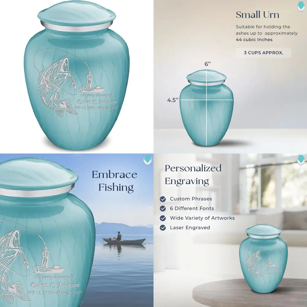 جرة حرق مخصصة لصيد الأسماك باللون الأزرق الفاتح اللؤلؤي للرماد البشري، مناسبة للرجال والنساء، تحمل ما يصل إلى 44 رطلاً