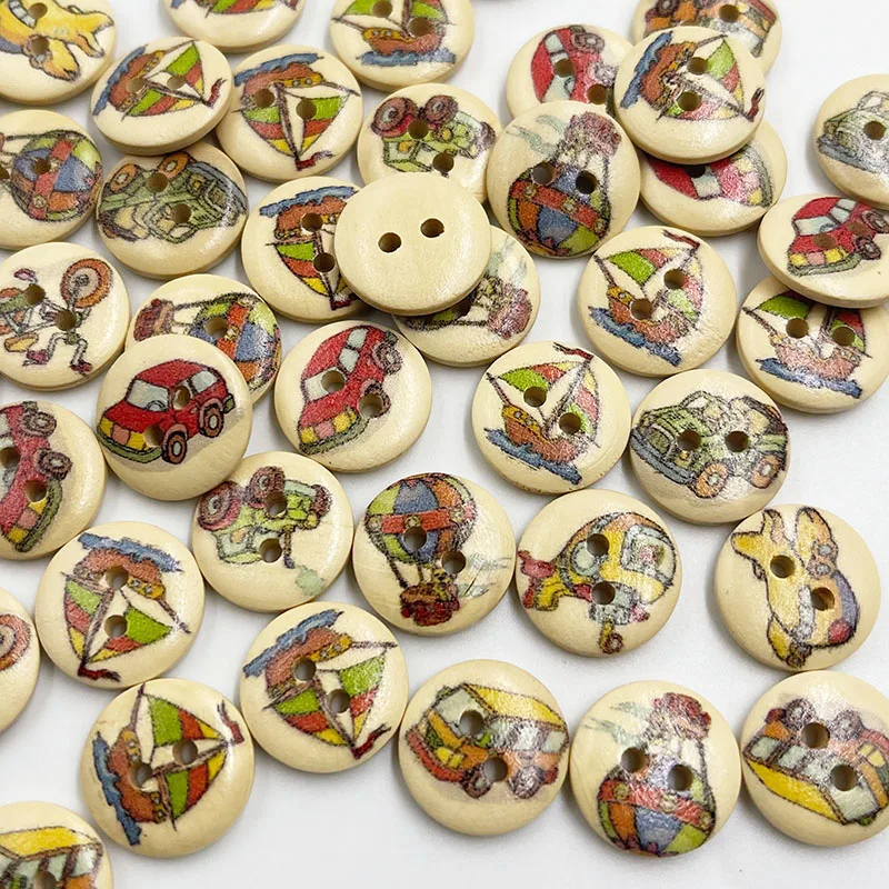 50 قطعة 15 مللي متر أزرار الخشب 2 حفرة أزرار خياطة للملابس مواد الخياطة الديكور التطريز WB930 #2