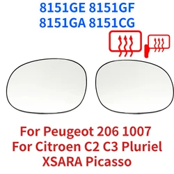 For Peugeot 206 1007 Citroen C2 C3 Pluriel XSARA Left Right Outside Glass Rearview Mirror Glass 8151GE 8151GF 8151GA 8151CG