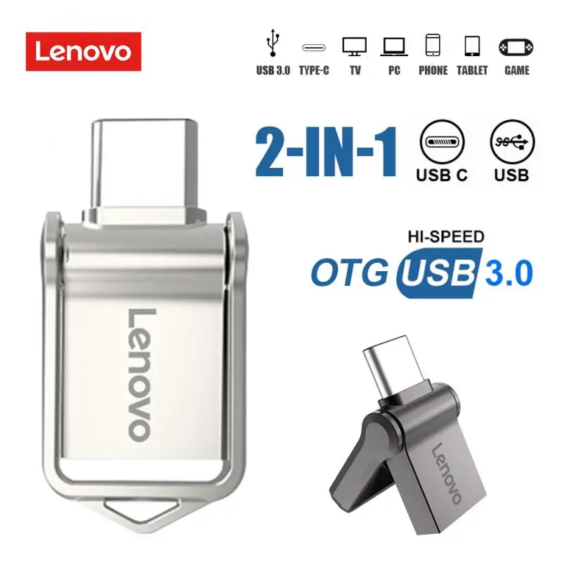 Lenovo TYPE C USB Flash Drive 2 IN 1 USB Stick 3.0 128GB Pen Drive 2TB 1TB Waterproof Pendrive Memory Disk For Iphone 15 Pro Max