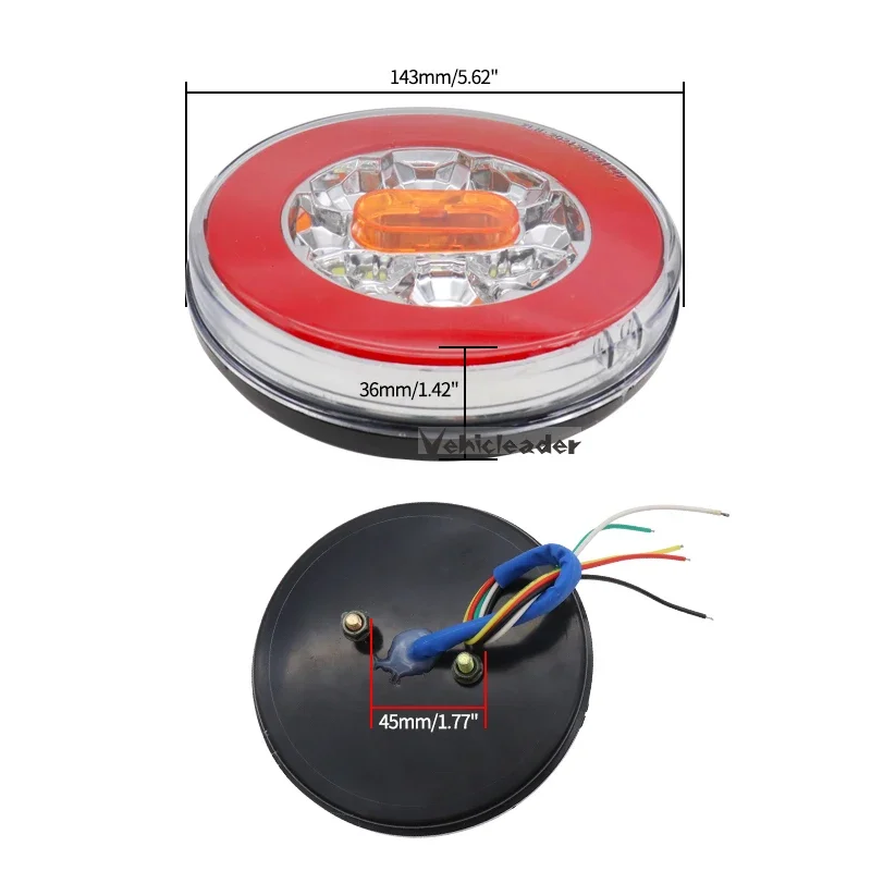 4Pcs Truck Taillight Reverse Brake 4in1 Dynamic Tail Trun Signal 12-24V Reverse Lamp Round Tail Lights Car Trailer Lorry RV Bus