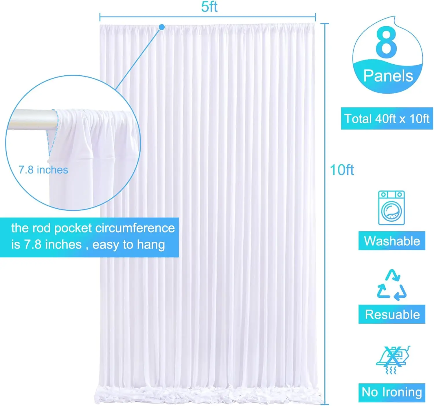 

8 Panels White Backdrop Curtain for Parties Wedding Wrinkle Free White Photo Curtains Backdrops Drapes Fabric Decoration·On Sale