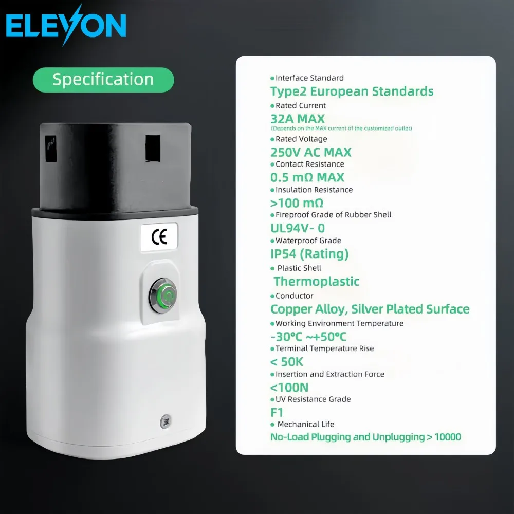 ELEVON Type2 Portable V2L Adapter with Power Adjust Switch for Type2 EV Car Vehicle to Load Discharger for Camping Outdoor Use