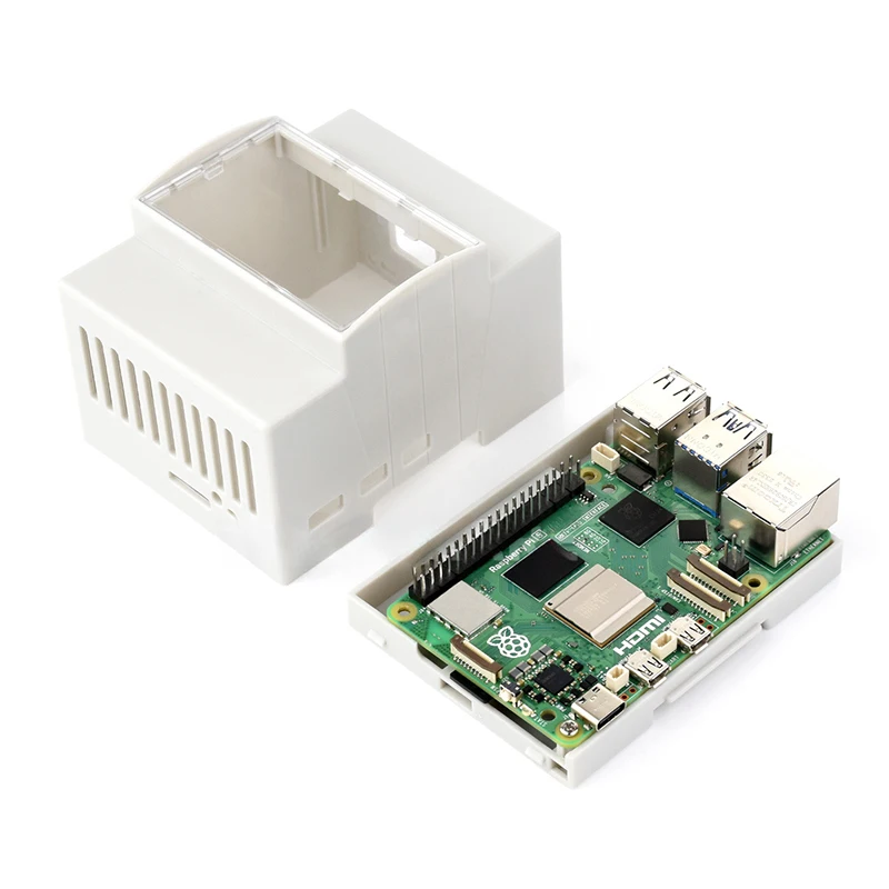 Raspberry Pi 5 ABS Case DIN Rail Shell Large Inner Space Clear Top Windows Electrice Box Optional Active Cooler for RPi 5 Pi5