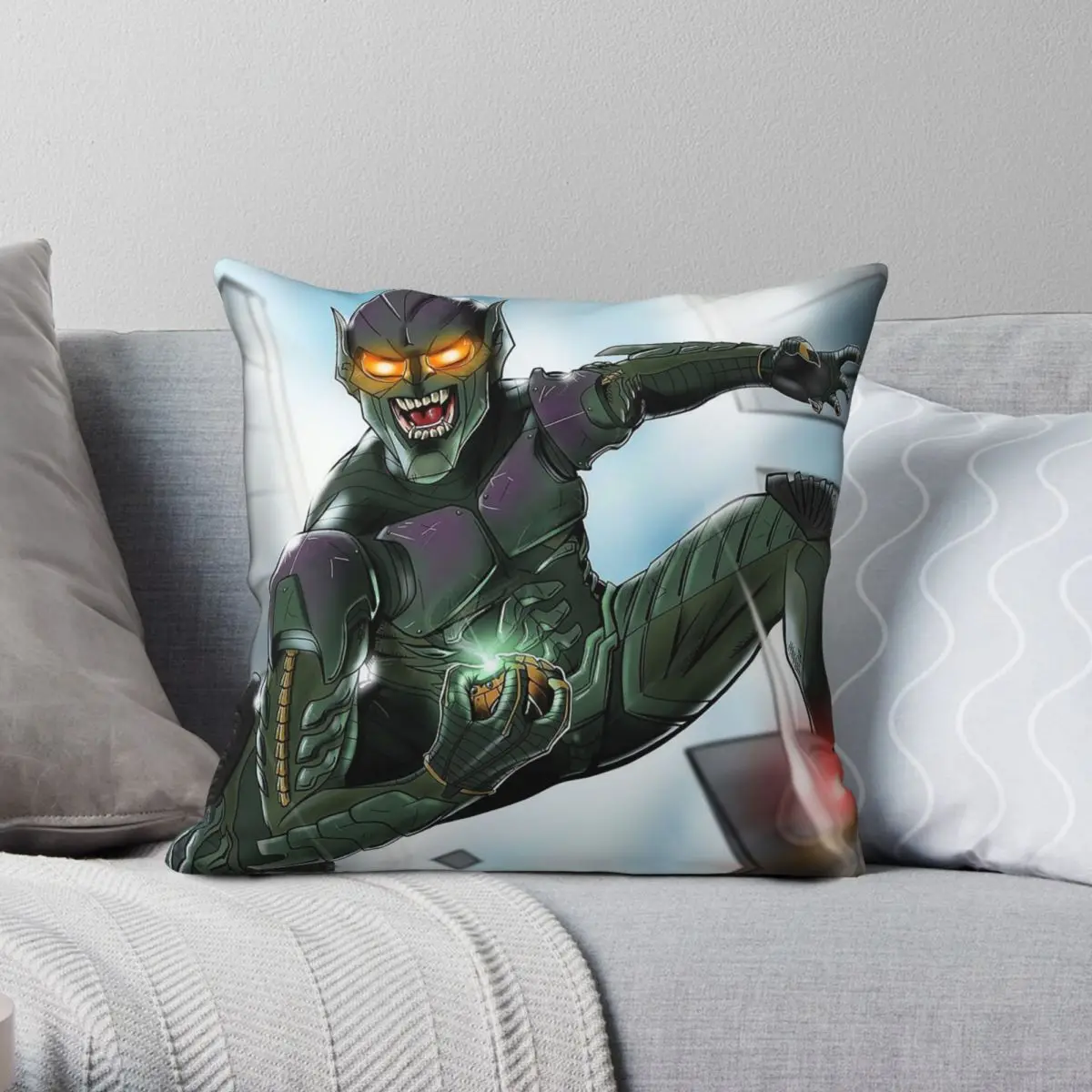 

Green Goblin Gliding Pillowcase Polyester Linen Velvet Pattern Zip Decor Room Cushion Case 45x45