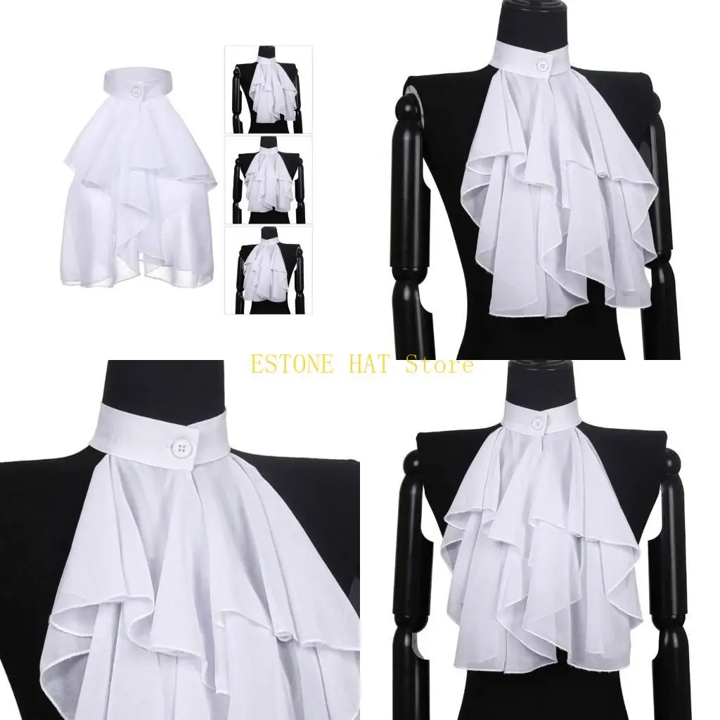 49MF Womens Medieval Ruffled Jabot False Collar for Elegant Vintage