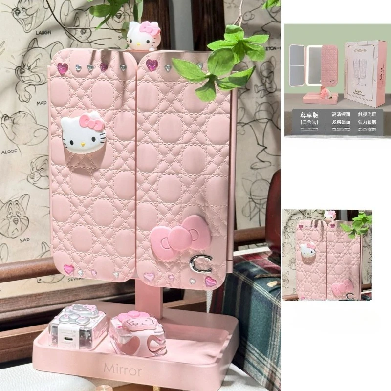 Nuevo Espejo Cosmético Sanrio HelloKitty con Lámpara LED de Escritorio, Plegable, Luz de Relleno, Diseño Moderno y Lujoso, Regalo para Niñas
