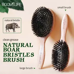 BOOMSLIFE-Brosse à cheveux en poils de sanglier pour femme, peigne pour cheveux, manche en bois, lisseur d'angle, accessoires de barbier