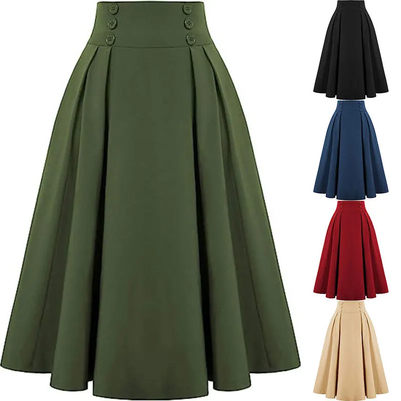 Middeleeuwse Herfst Winter Vrouwen Vintage Rok Vrouwen Casual A- Line Rok Met Zakken Elastische Hoge Taille Lange Geplooide Gotische Rok